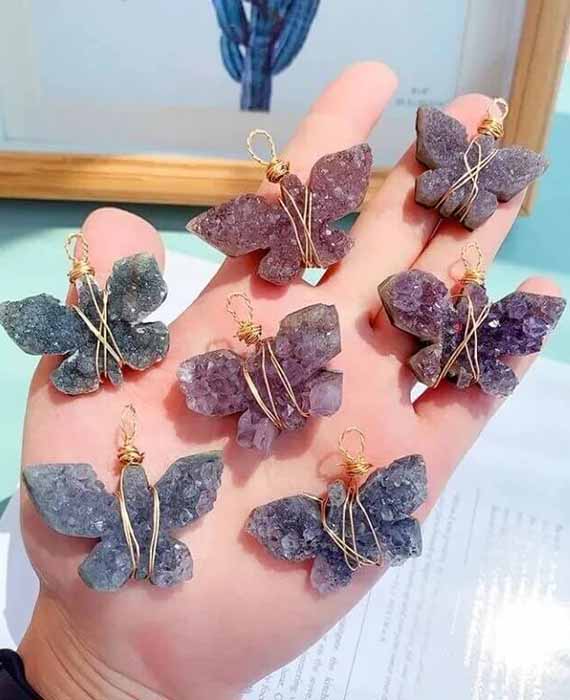 Butterfly Necklace Gold Wire Amethyst Cluster 3
