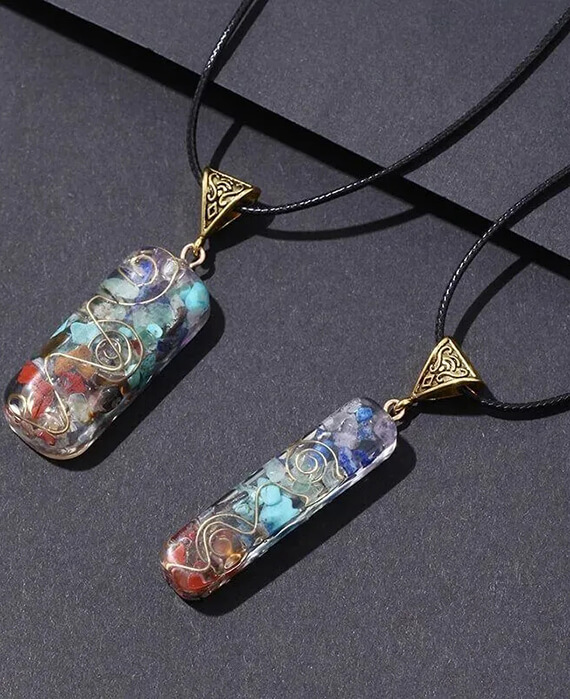 Colorful Stone Black Leather Rope Pendant Necklace 5
