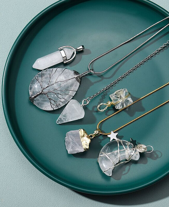 Crystal Pendant Rose Quartz Necklace 6-piece Set