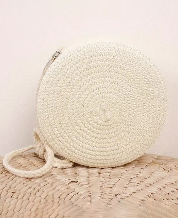 Delicate Textured Straw Crossbody Bag Cute Round Bag-5