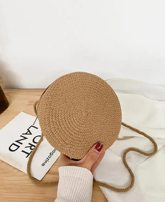Delicate Textured Straw Crossbody Bag Cute Round Bag-6