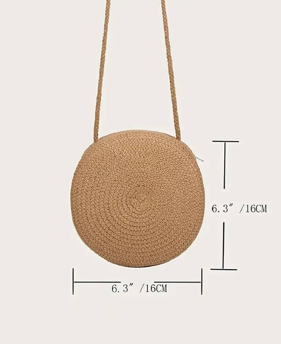 Delicate Textured Straw Crossbody Bag Cute Round Bag-7