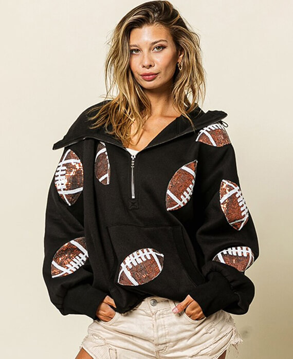 Drawstring Football Sequin Hoodie Pullover Street 2