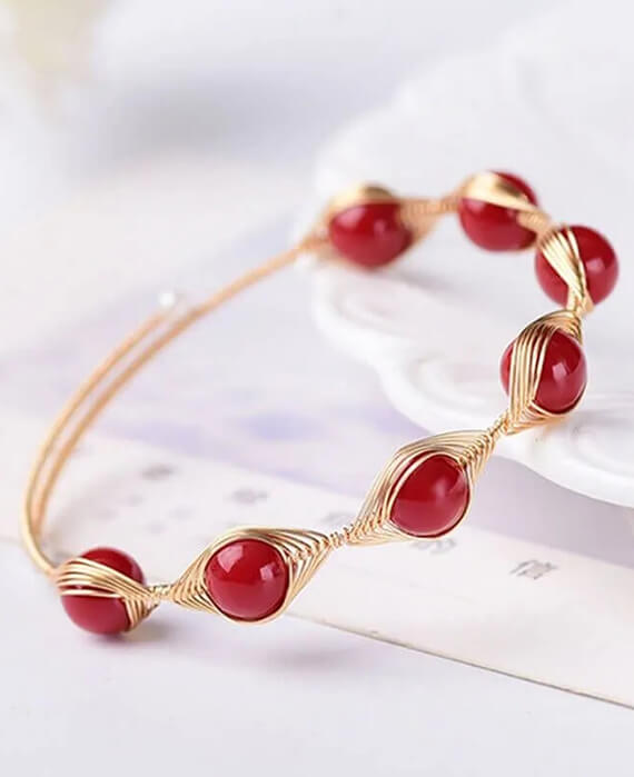 Golden Thread Natural Red Agate Bracelet 1