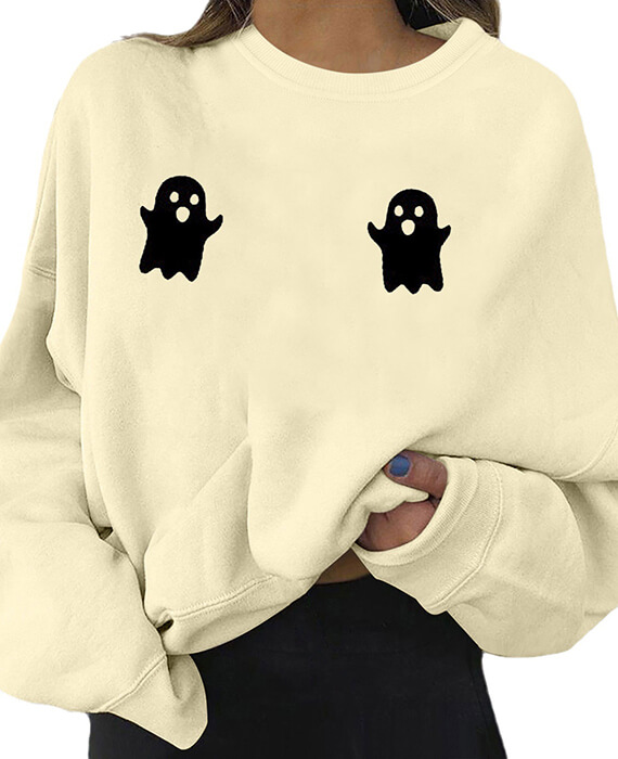Halloween Ghost Print Crew Neck Hooded Hoodies 2