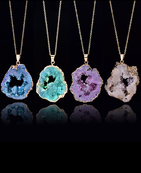 Irregular Natural Geode Gold Chain Crystal Necklace