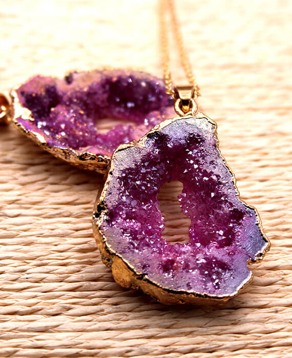 Irregular Natural Geode Gold Chain Crystal Necklace 6