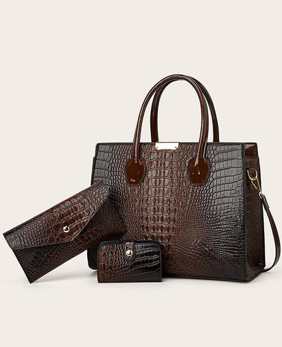 Large-capacity Crocodile Pattern Handbag Bag Set with Zipper (4)
