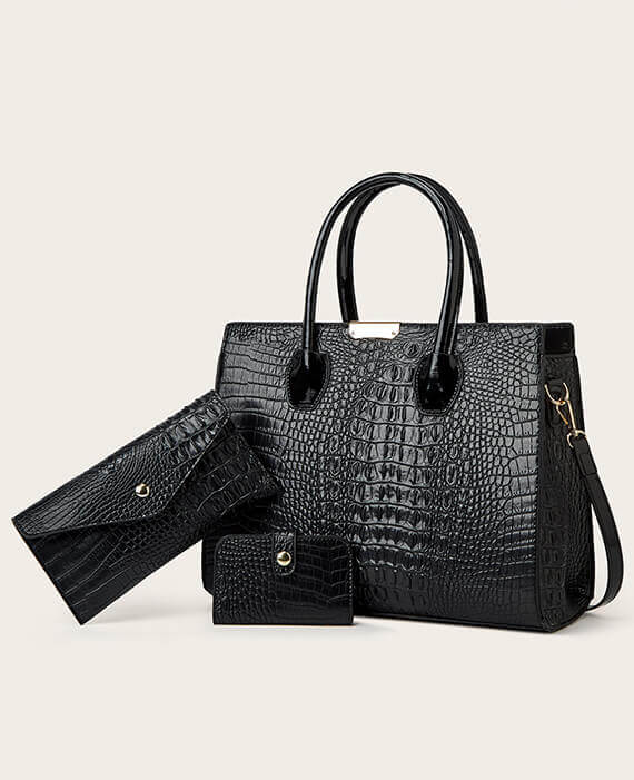 Large capacity Crocodile Pattern Handbag Bag Set with Zipper 5