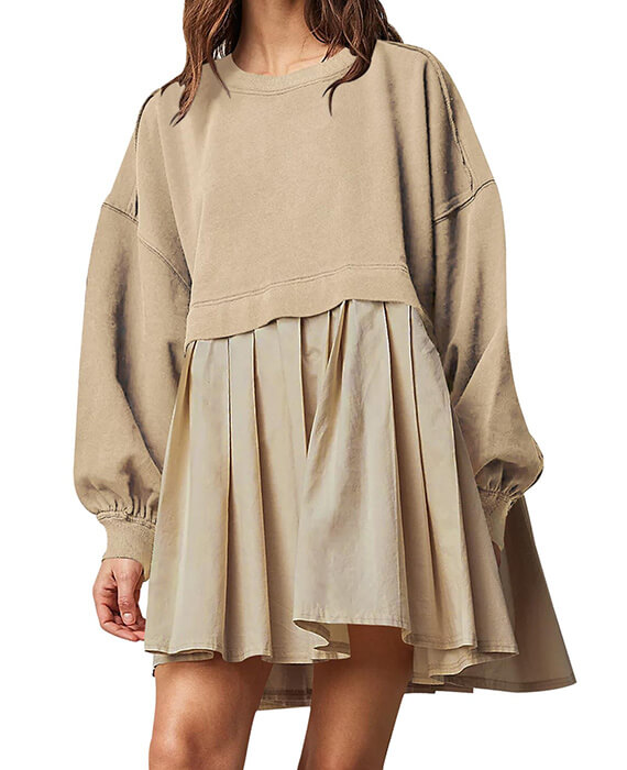 Loose Patchwork Dress Solid Color A Line Skirt 2