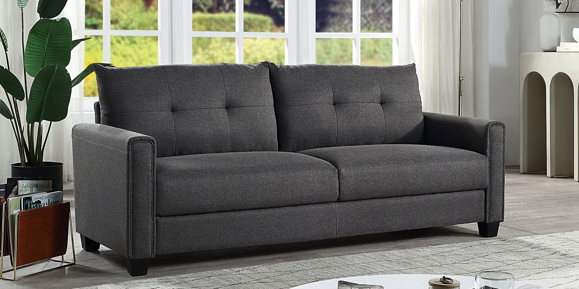 Modern Linen Loveseat Sofa Small Couch For Bedroom 1
