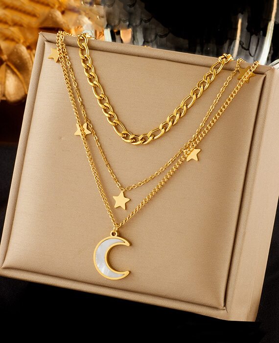 Moon 3-Layer Chain Simple Fashion Necklace