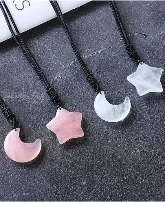 Rose Clear Quartz Necklaces Star Moon Crystal 1