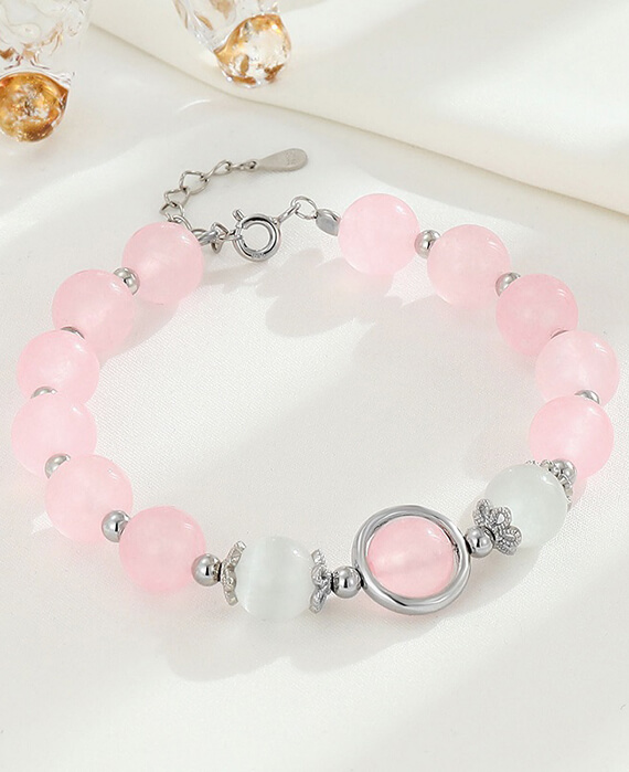 Rose Quartz Bracelet 925 Silver Chain