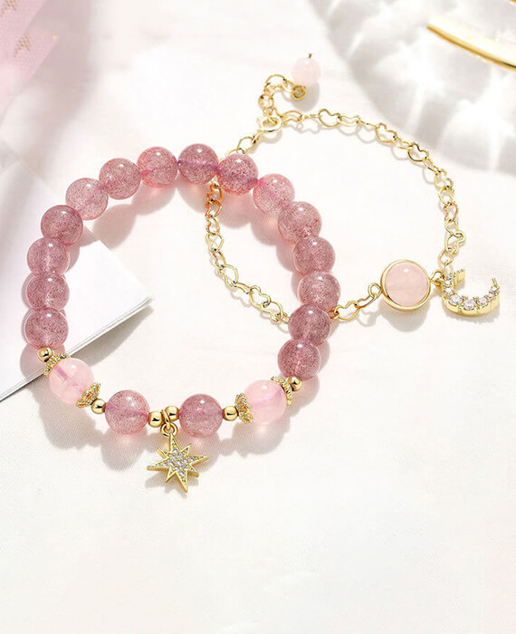 Rose Quartz Bracelet Fashion Jewelry 2 Set for Girls