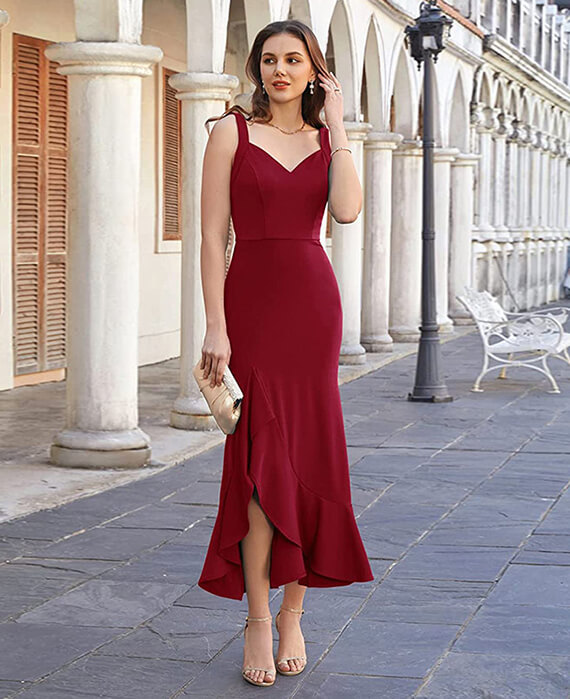 Ruffle Evening Party V-neck Party Dresses