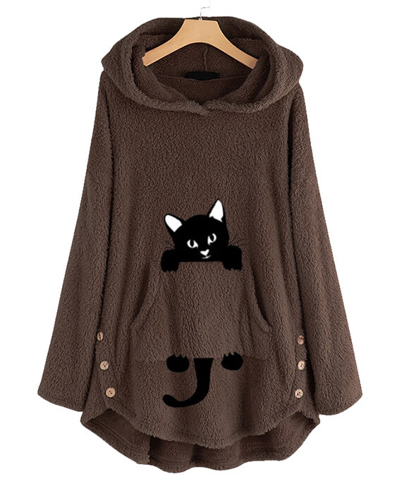 Sherpa Pullover Cute Kitty Hoodie for Women-1