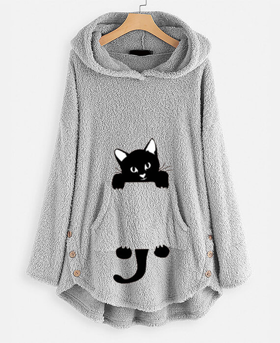 Sherpa Pullover Cute Kitty Hoodie for Women-3