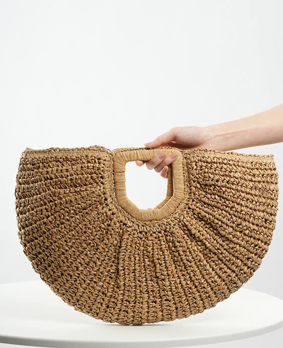 Straw Beach Bag Round Tote Bag For Vacation