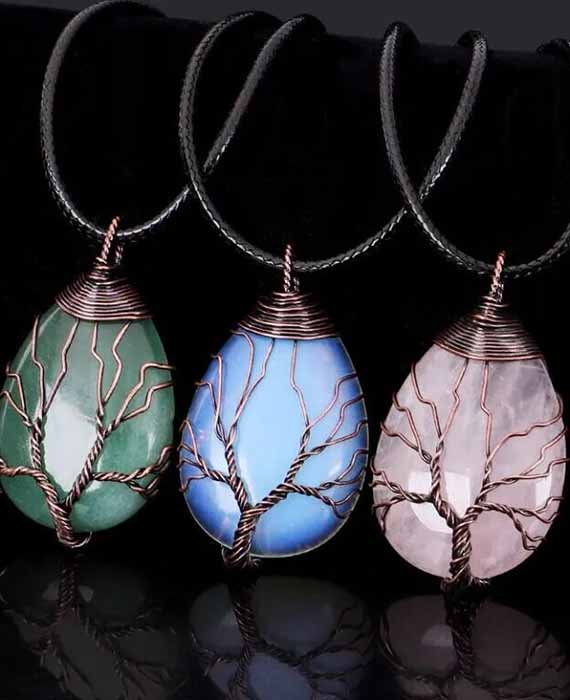 Tree Life Water Drop Necklace Quartz Crystal 7