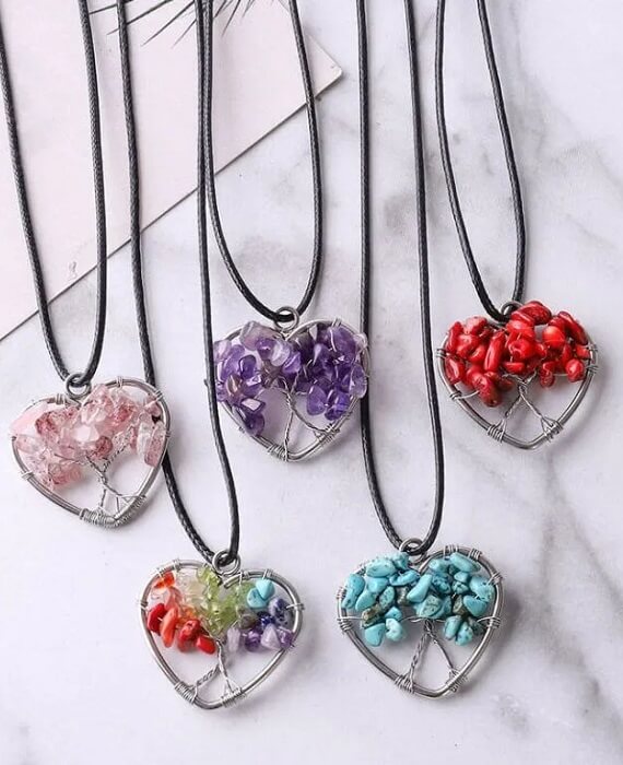 Tree of Life Love Necklace Crystal Stones 2