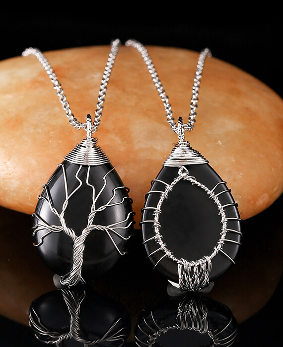 Tree of Life Wrapped Teardrop Chains Crystal Necklace-13