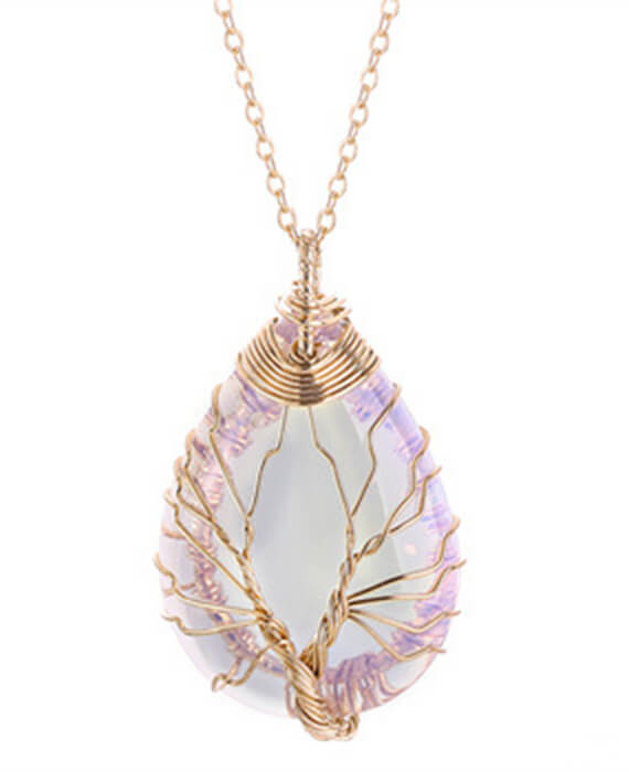 Tree of Life Wrapped Teardrop Chains Crystal Necklace-14