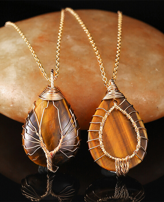 Tree of Life Wrapped Teardrop Chains Crystal Necklace-2