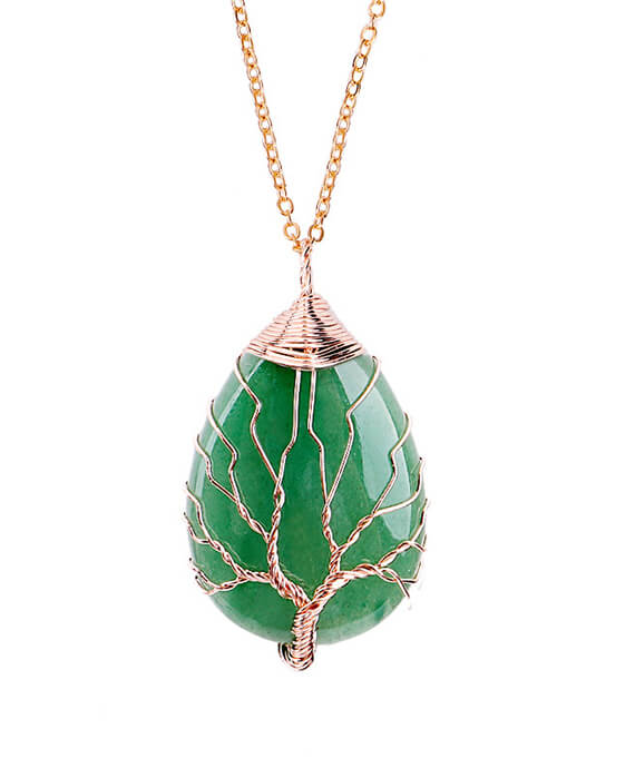 Tree of Life Wrapped Teardrop Chains Crystal Necklace-5