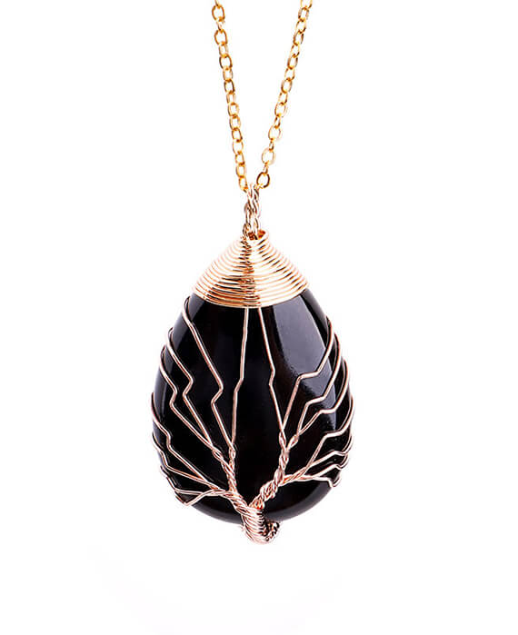 Tree of Life Wrapped Teardrop Chains Crystal Necklace-7
