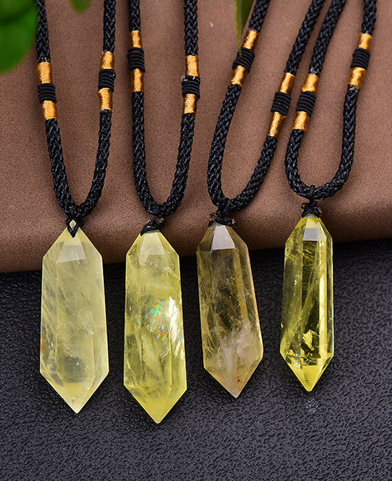 Wholesale Double Pointed Citrine Crystal Pendant Necklace 3