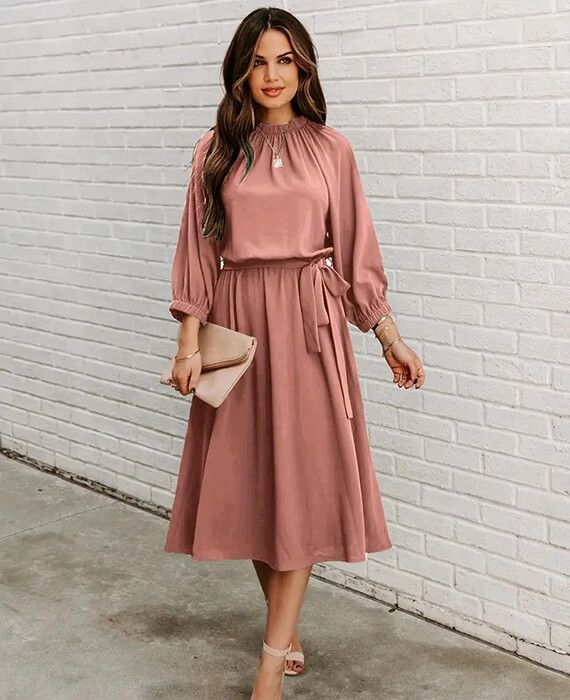 Women high Waist Solid Color Elegant Maxi Dress 7