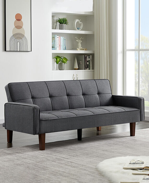 Convertible Sofa Bed Sleeper Sofa with Armrest Grey Sofa for Living Room 3
