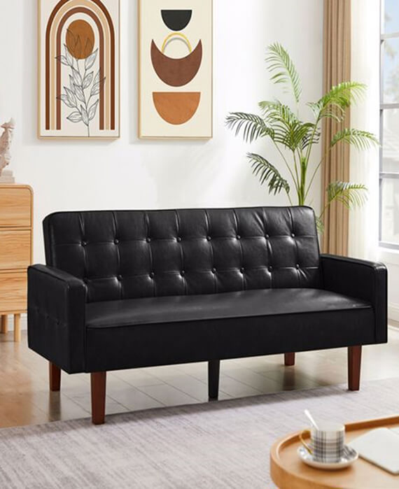 Leather Sleeper Sofa Bed Convertible Futon Couch 2