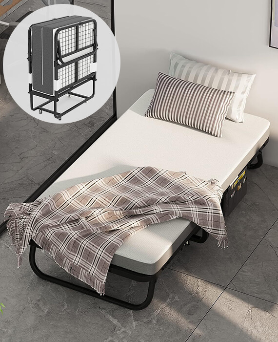 Rollaway Folding Bed With Memory Foam Mattress