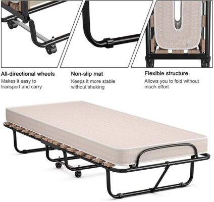 Sturdy Rollaway Bed with Memory Foam Portable Folding Bed for Guest 1