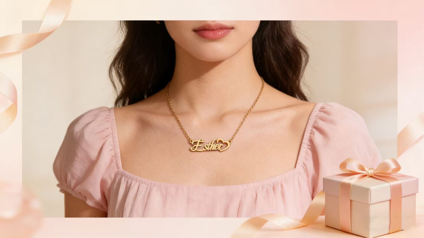 Fashion Matte Stainless Steel Custom Name Heart Necklace