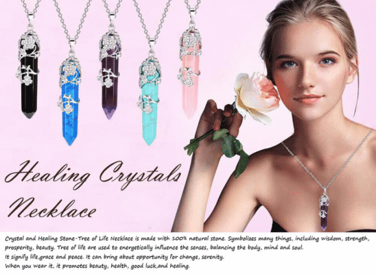 Hexagonal Crystal Necklace Gemstone Pendant Wrapped with Flower Bulk