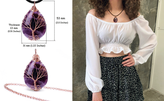 Large Teardrop Crystal Necklace Tree of Life Wrapped Pendant Wholesale