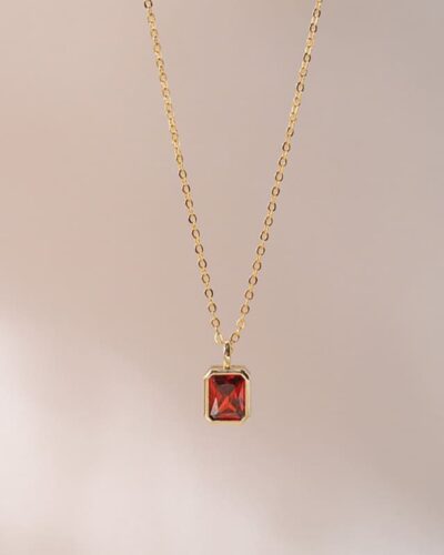 18K Gold Square Cut Zircon Personalized 12 Birth Month Necklace