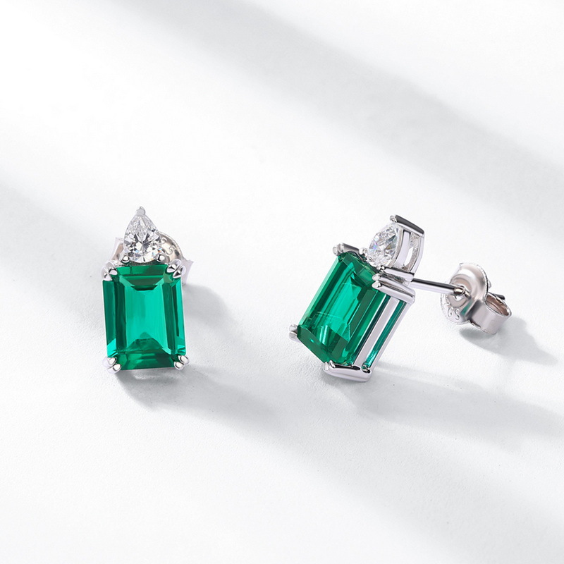 925 Sterling Silver Lab Grown May Emerald Green Stud Earrings