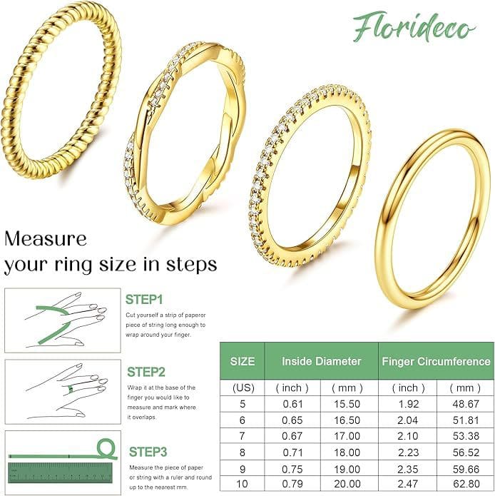 4 Pcs Twisted Everyday Stacked Rings Set Promise Wedding Band