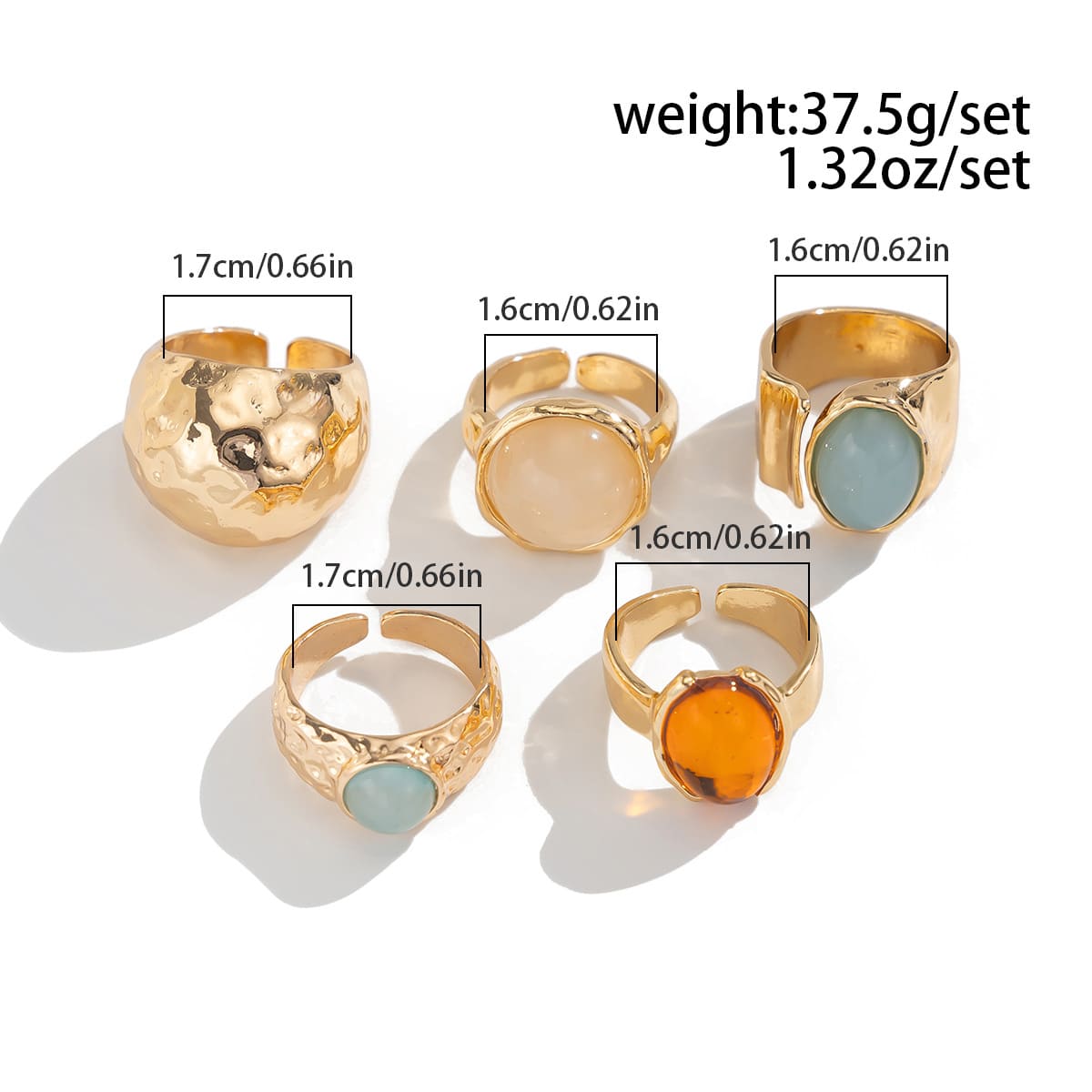 5-7Pcs Open Design Vintage Chunky Golden Ring Set for Women
