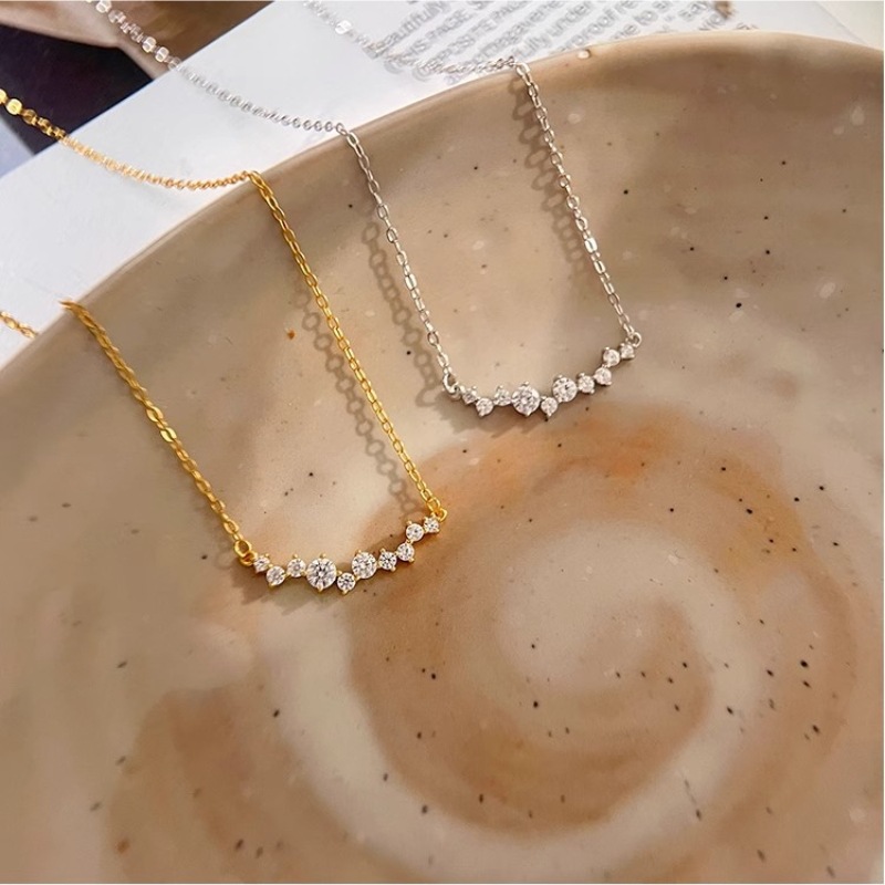 Gold Smile Diamond Curved Bar Necklace April Birthstone Gift