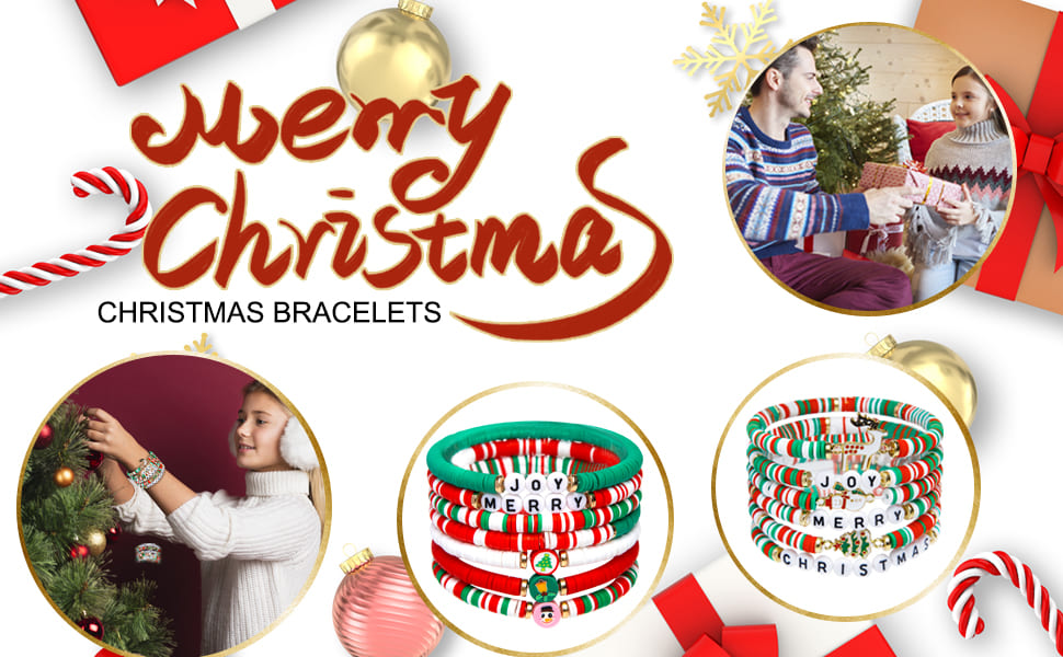 6 Pack Stretch Christmas Bracelets Bangles for Adults Teens