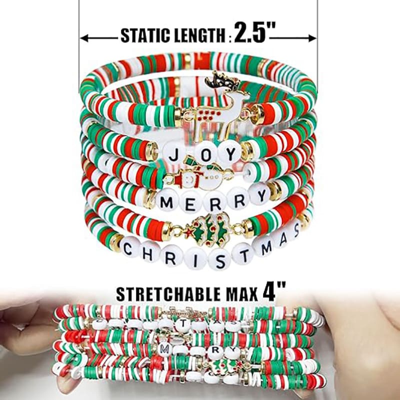 6 Pack Stretch Christmas Bracelets Bangles for Adults Teens