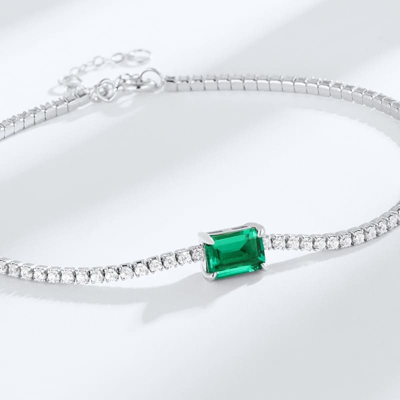 925 Sterling Silver Baguette Lab Created Emerald Tennis Bracelets