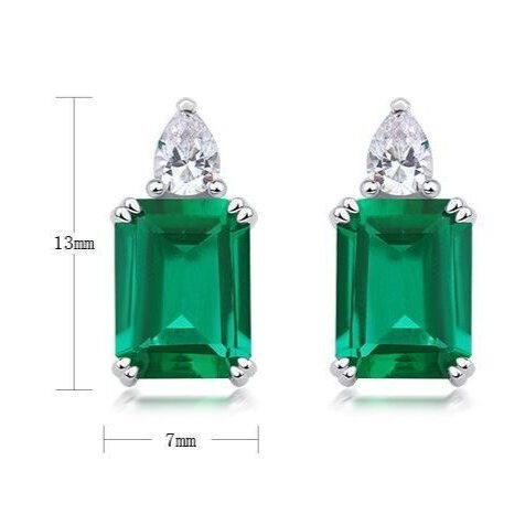 925 Sterling Silver Lab Grown May Emerald Green Stud Earrings