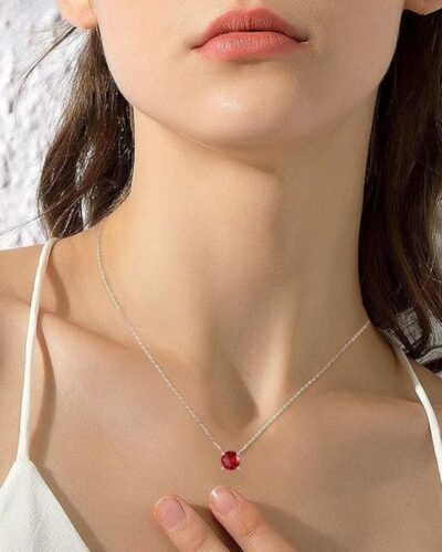 1 Carat Round Cut Birthstone Solitaire Pendant Necklace for Her