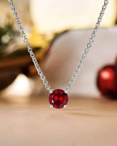 1 Carat Round Cut Birthstone Solitaire Pendant Necklace for Her